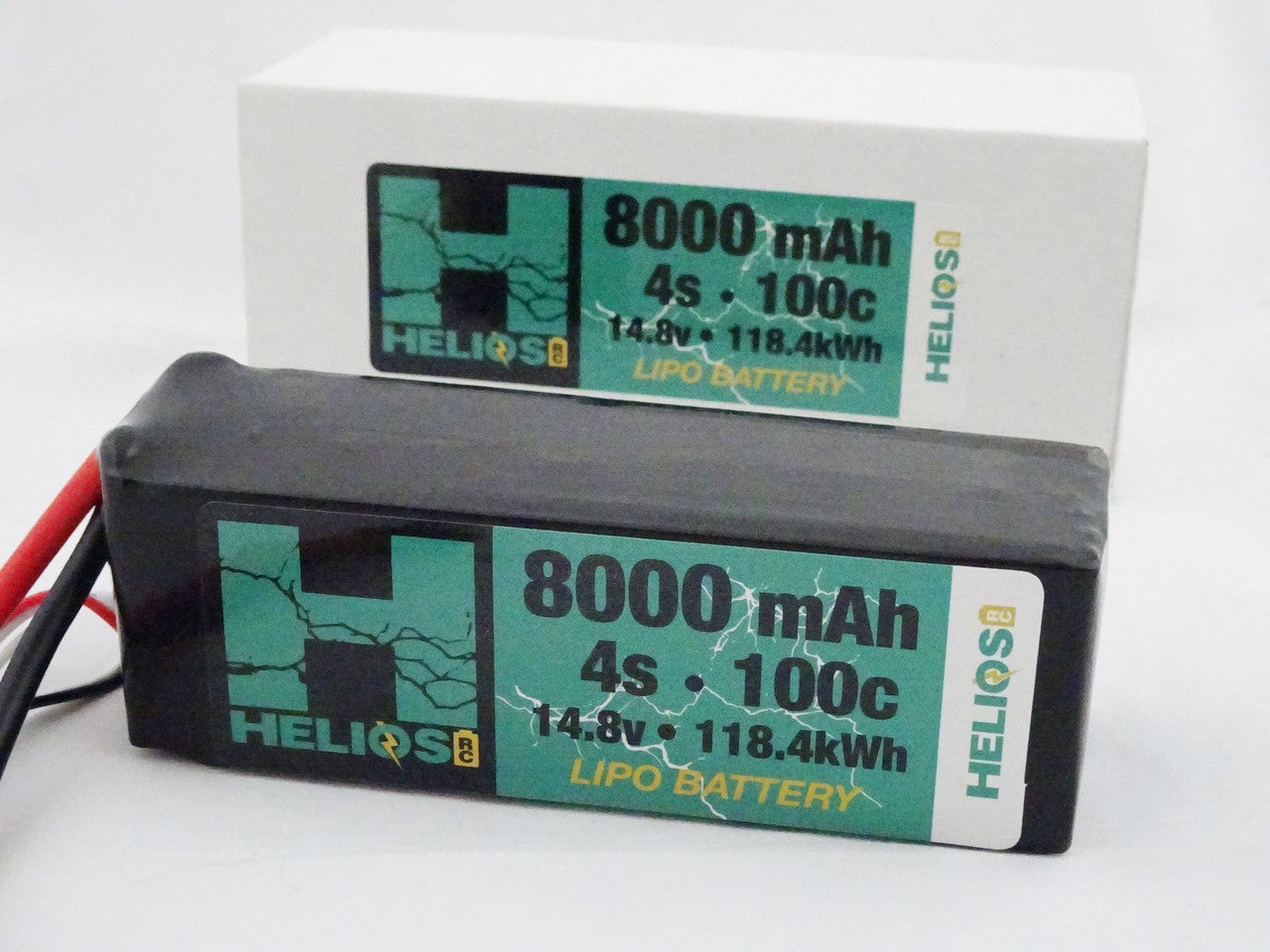 one Helios 4S Lipo batteries with 8000 mAh capacity and 100C voltage, one blackwith red wires.
