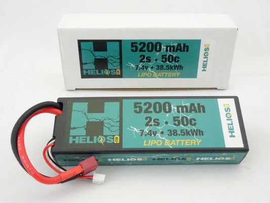 one 2s 5200mah Lipo Battery Deans in front of its package 