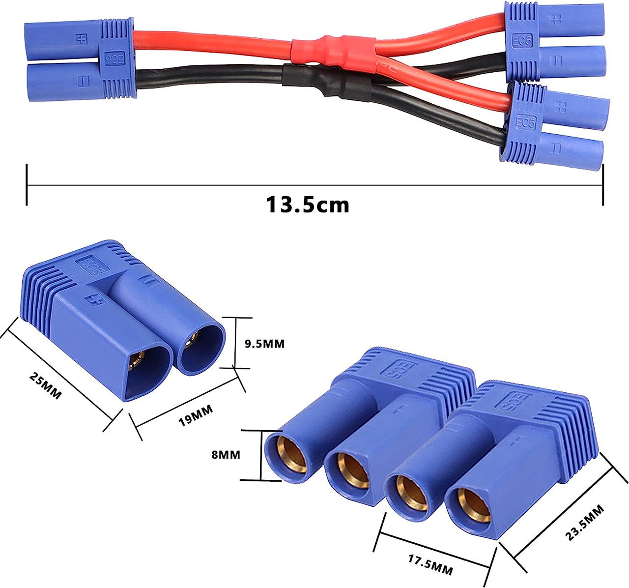 EC5 1 Male Connector to 2 Female Connectors Cable EC5 Parallel Plug Connector Cable 12awg adapter