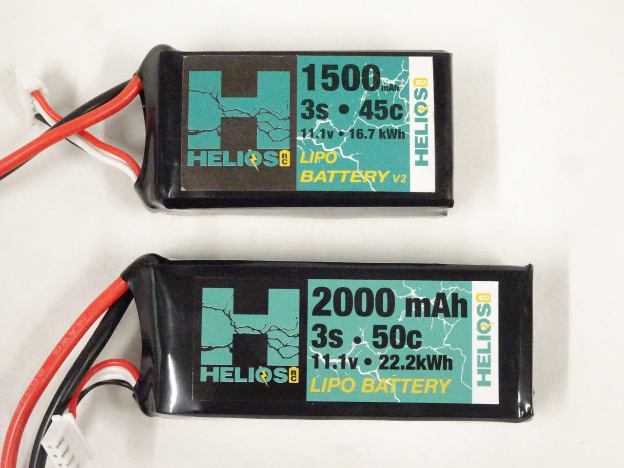 Shown next to Helios 3S 1500 45C Lipo for size comparison